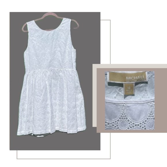 White Eyelet Fit-and-Flare Dress with Pockets - Picture 2 of 5